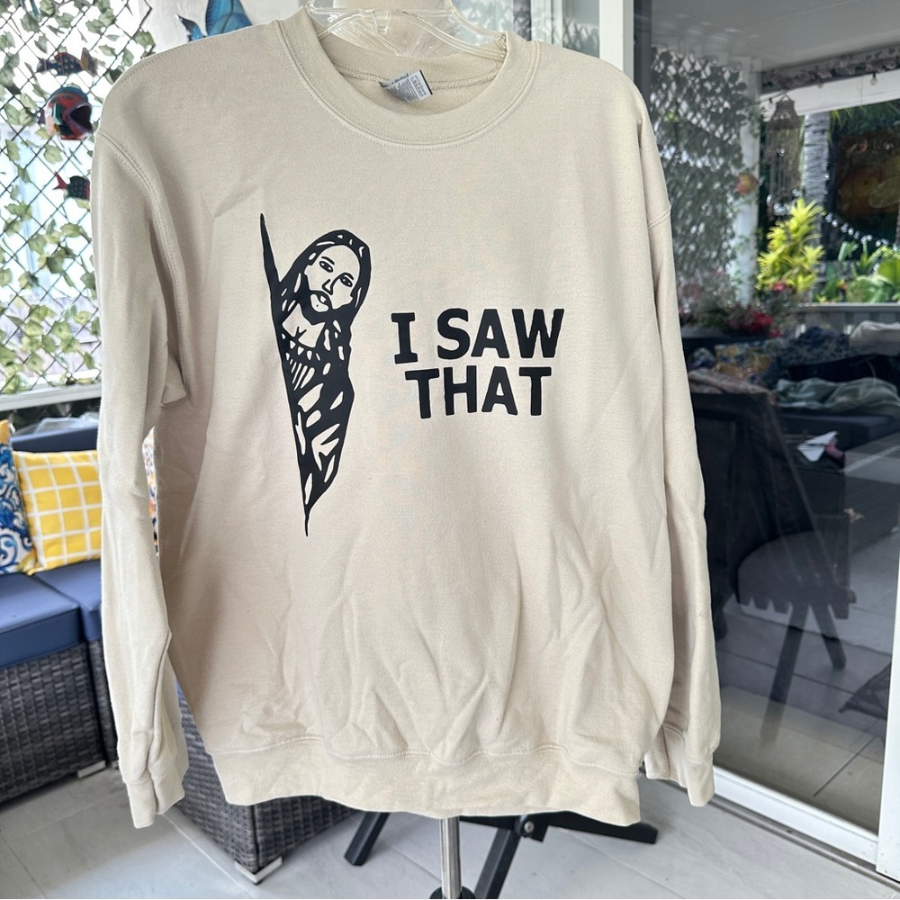 Gildan Beige Sweatshirt with Black Graphic
